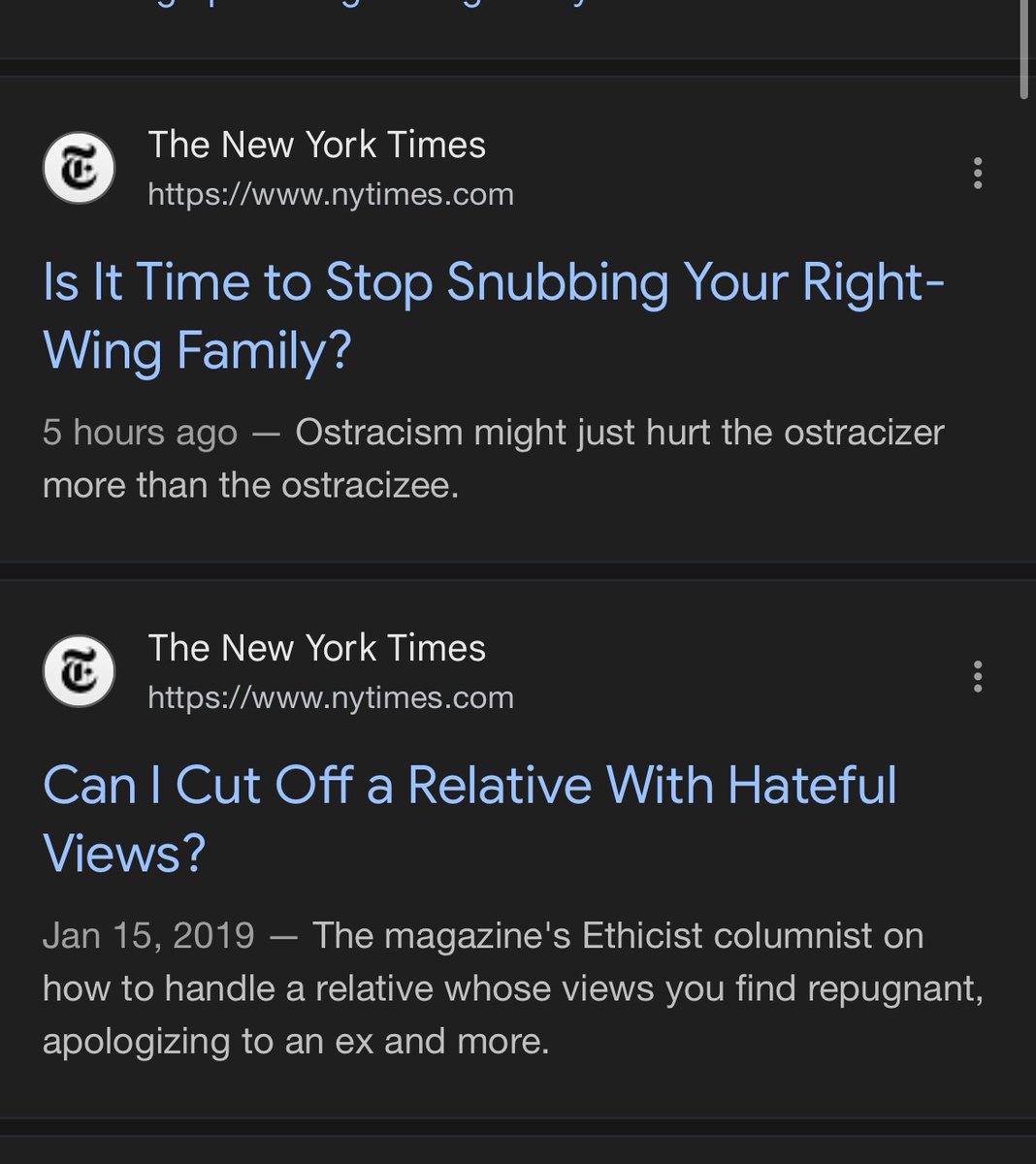 After 6+ yrs, the NYT allows you to speak to your regressive wrong-think uncle again.

A peace dividend for the lemmings.