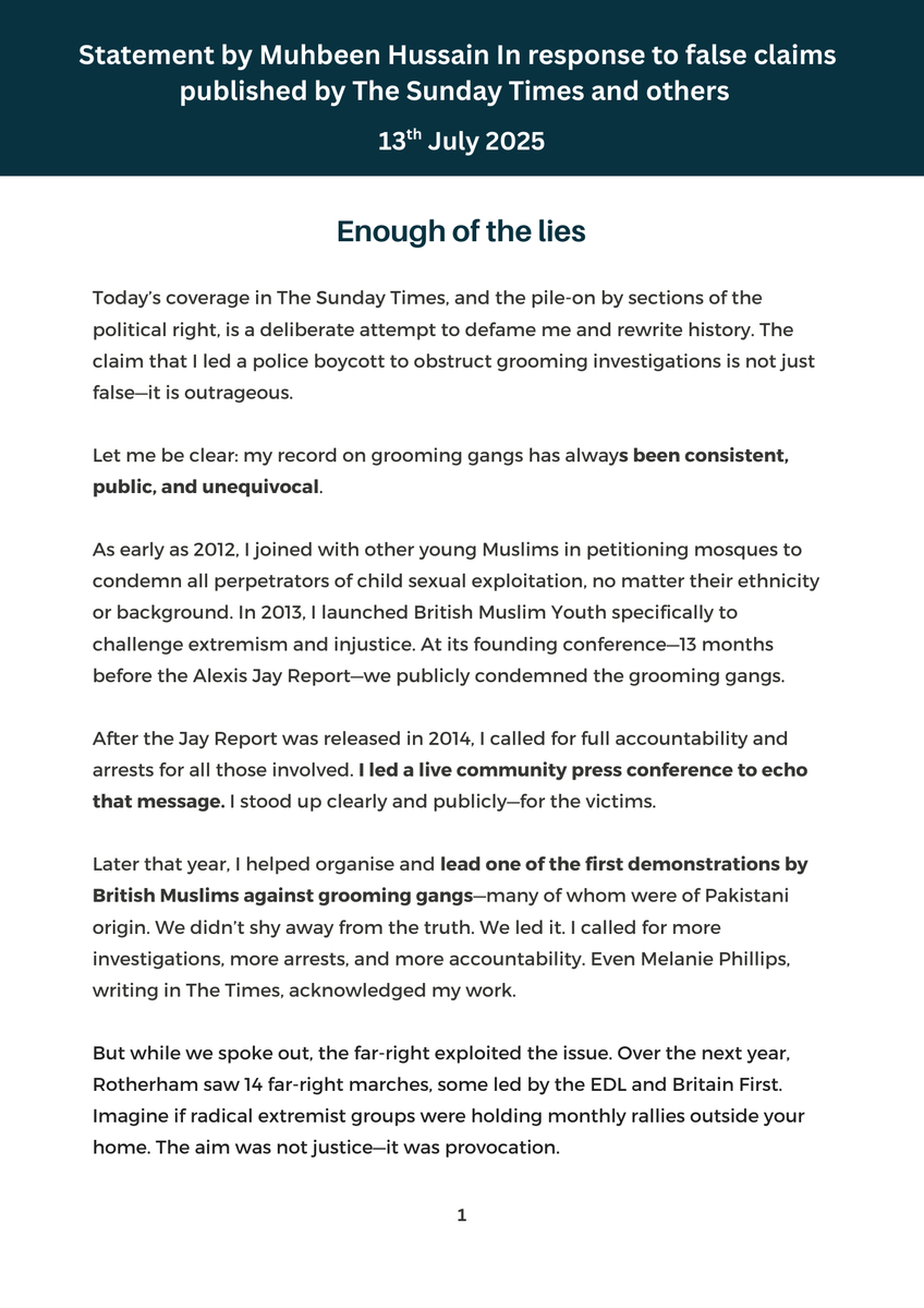 Muhbeenhussain's tweet image. 🚨Statement by Muhbeen Hussain In response to false claims published by The Sunday Times and others.
Enough of the lies!