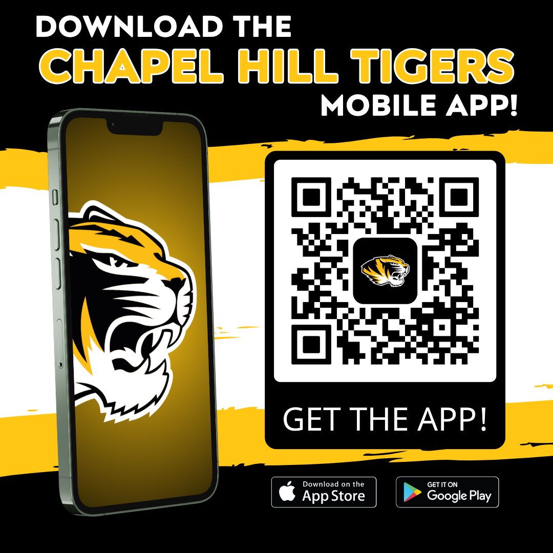 Stay connected with team schedules, scores, updates, and more — all in one place!
📱 Available on Apple &amp; Google Play
🎯 Perfect for athletes, parents &amp; fans
📸 Scan the QR code or click here: 
qrco.de/chapelhilltige…

#CHHSAthletics #GoTigers #TigerPride