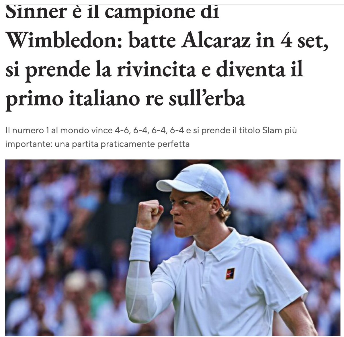 <a href="/GialappasB/">Gialappa's Band</a> Sinner è il campione di Wimbledon: batte Alcaraz in 4 set, si prende la rivincita e diventa il primo italiano re sull’erba -   reddit.com/r/oknotizie/co… - #Wimbledon2025 #SinnerAlcaraz #Alcaraz #Sinner
#Slam  una partita praticamente  perfetta <a href="/Urltube/">Urltube Magazine</a>  <a href="/atptour/">ATP Tour</a>  <a href="/WeAreTennisITA/">We Are Tennis Italia</a>