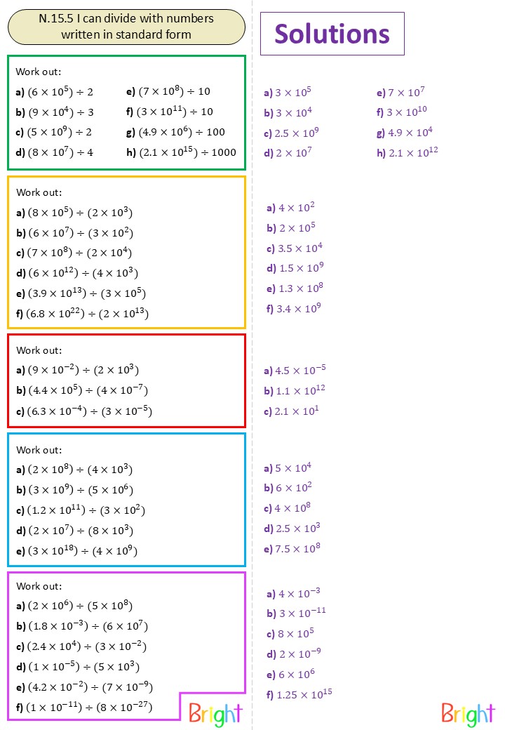 ✨New worksheet!✨
This RAG sheet is on dividing in standard form.
Each section progresses onto a new difficulty; dividing by an integer or power of ten, dividing two numbers in standard form, working with negative indices, dividing below 1, and adjusting solutions to correct