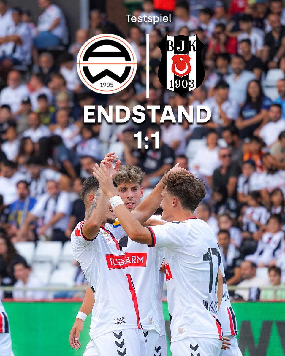 1:1 – Starke Leistung unserer Mannschaft im Testspiel gegen Beşiktaş Istanbul! 💪⚽ Ein intensiver Härtetest mit verdientem Remis.

#admira #herzblut