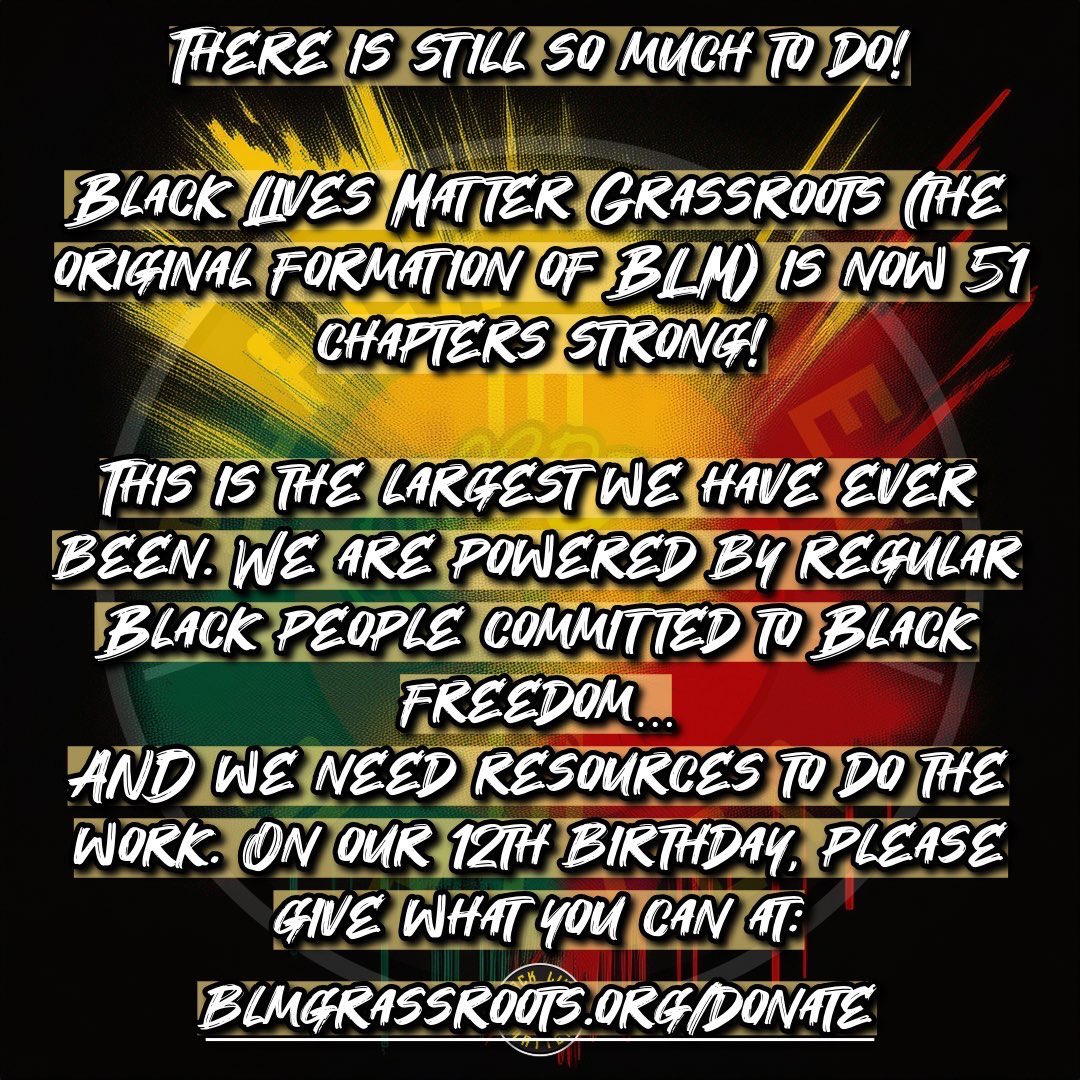 blmgrassroots's tweet image. On our 12th birthday, please support the work of the REAL #BlackLivesMatter!
blmgrassroots.org/donate