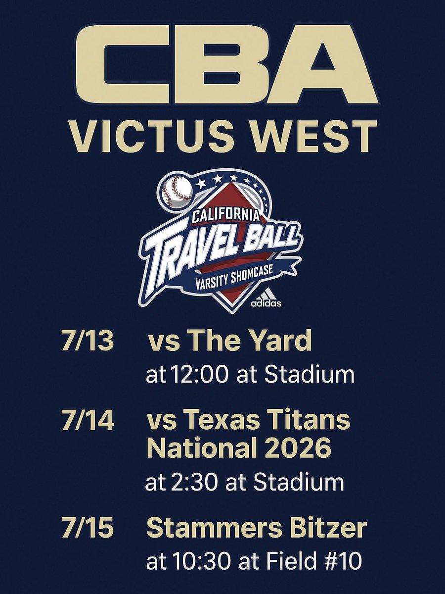 ChaseT2027's tweet image. 📣 Let’s go CBA Victus West !
#CBAVictusWest #BaseballShowcase #CaliforniaTravelBall