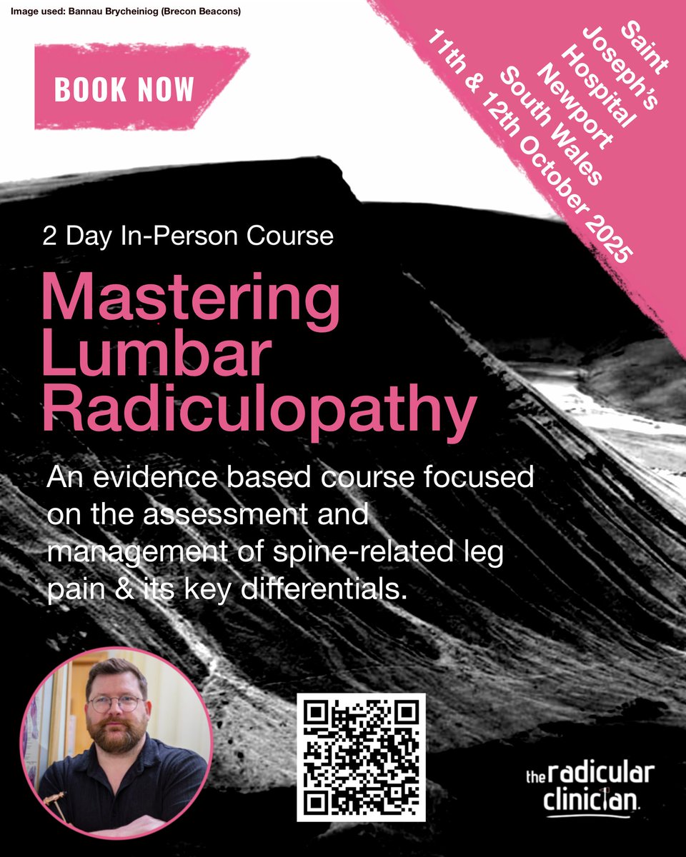 I'll be running an in-person Mastering Lumbar Radiculopathy course this October in the beautiful Bannau Brycheiniog (Brecon Beacons), South Wales 🤩

🎓 2 days of top CPD, with growing post-course learning
📍 St Joseph’s Hospital, Newport, South Wales
📅 11–12 October 2025
🔒