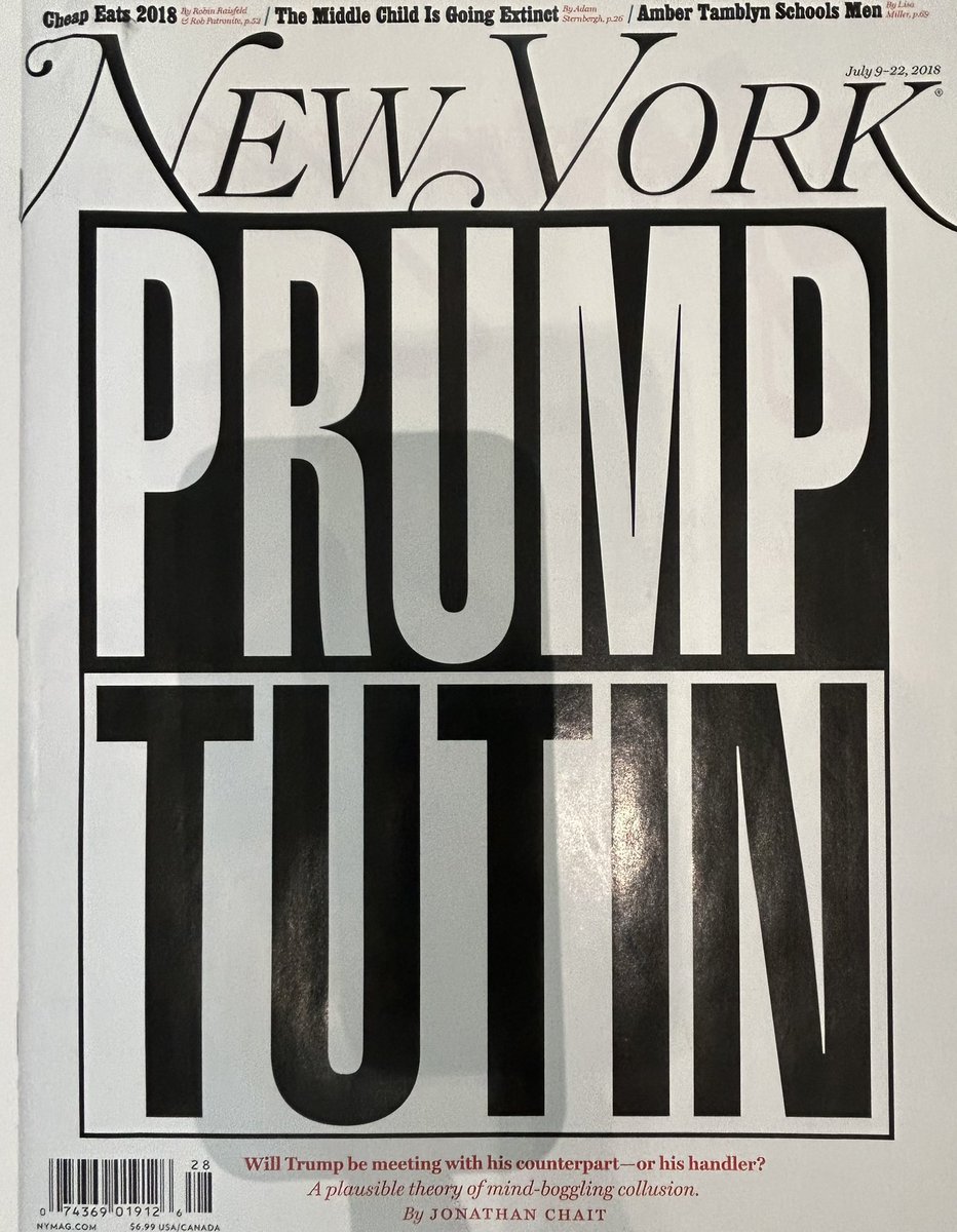 andreaspetzold's tweet image. Cover des New York Magazine im Juli 2018, bevor Trump erstmals Putin traf. Die Kollegen haben es damals schon sehr richtig eingeordnet (heute im Guggenheim Museum Bilbao entdeckt, Ausstellung Barbara Gruger)