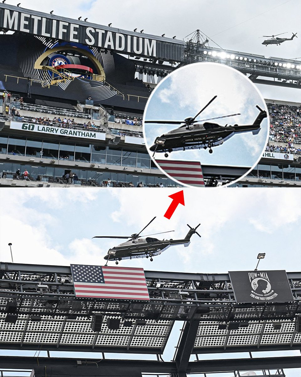 Marine One arriving at MetLife Stadium for the Club World Cup final 🚁