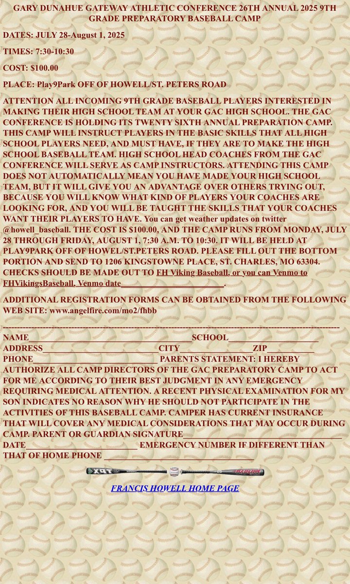 Attention freshman baseball players. Get signed up for the GAC camp! 

Dates: July 28th-August 1st.