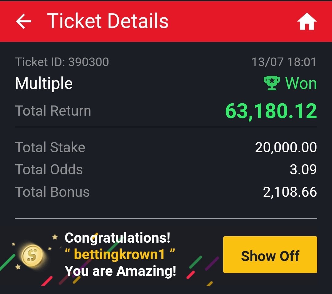 Back to back wins 🏆
🥳🥳🥳🥳🥳🥳🥳
Drop Won slip 🥂🥂
🎯 Millions we pray 🎯