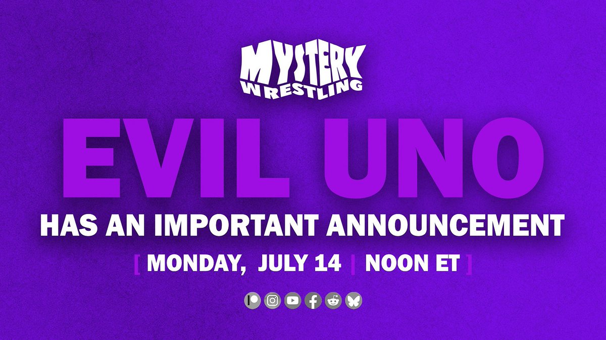 🚨ICYMI🚨

TOMORROW at 12PM ET, Evil Uno has a GROUND-BREAKING, EARTH-SHATTERING announcement that you will NOT SEE COMING!

WATCH IT HERE ⏭️ youtu.be/JMvflFk1D98?si…

#MysteryWrestling