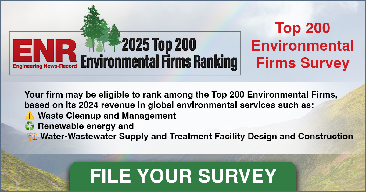 ENR is compiling its 2025 #Top200EnvironmentalFirms list, recognizing leaders in sustainability &amp; infrastructure solutions. Are you one of the top players in the industry? Submit your firm’s info here: enr.com/top-environmen…
#environmentalfirms #wastemanagement #waterwastewater