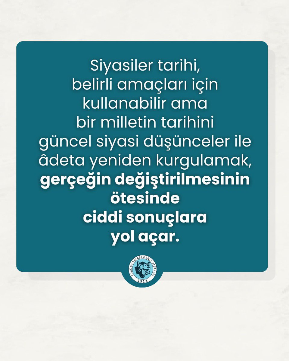 Siyasiler tarihi, belirli amaçları için kullanabilir ama bir milletin tarihini güncel siyasi düşünceler ile âdeta yeniden kurgulamak, gerçeğin değiştirilmesinin ötesinde ciddi sonuçlara yol açar.❌