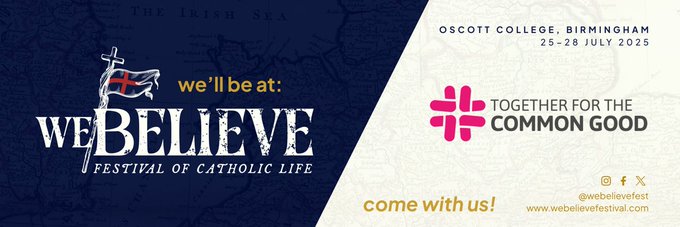 T4CG's tweet image. Join us at the We Believe Festival of Catholic Life in just two weeks time.
The festival organisers have agreed a 50% discount for Together for the Common Good.
Use promo code T4CG50 at checkout for your discount.
webelievefestival.com/tickets