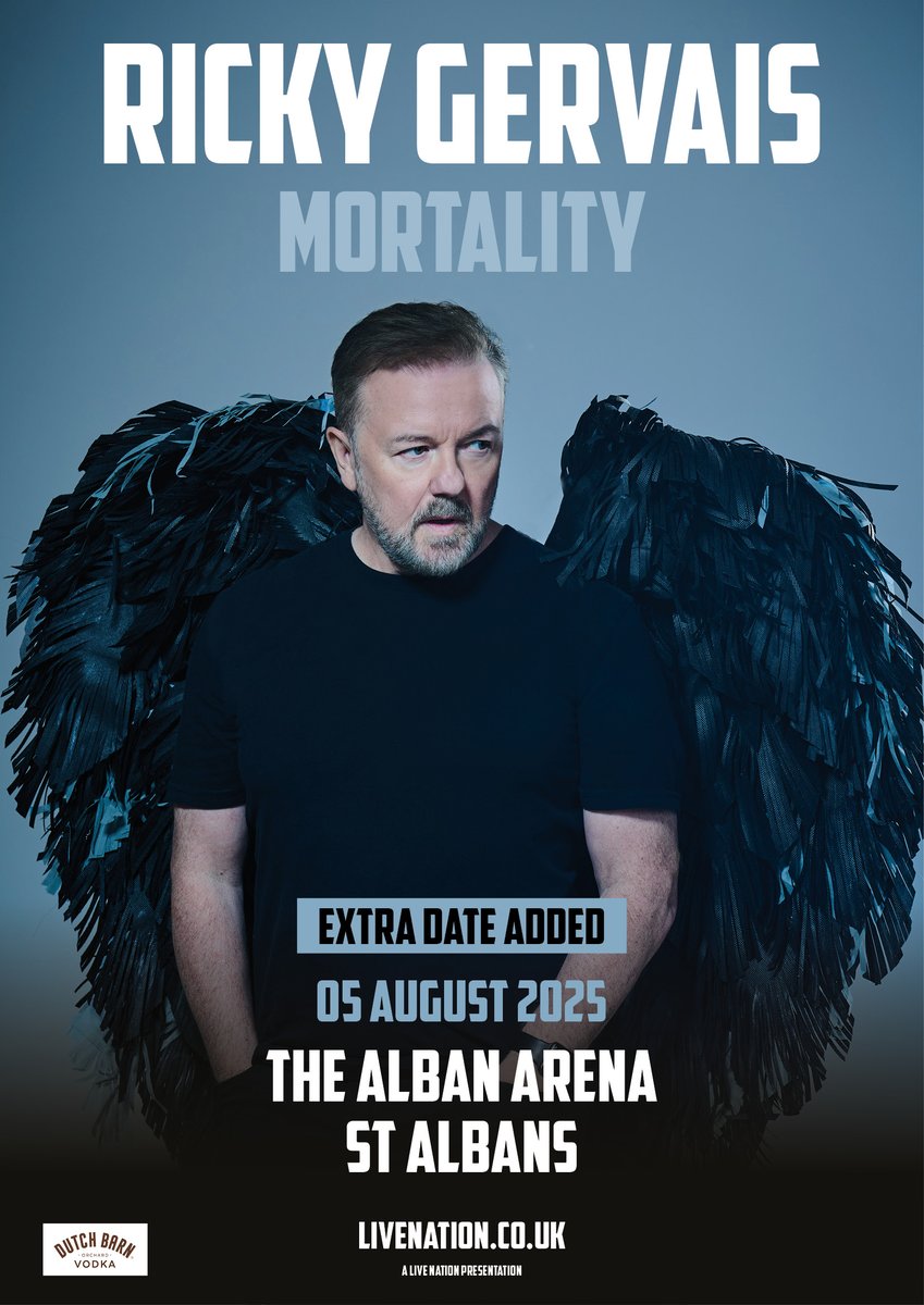 rickygervais's tweet image. I'm sticking in another gig at The Alban Arena. Tickets on sale Friday at 10am. Good Luck. #Mortality