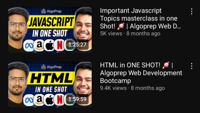 0xChiraag's tweet image. Bro teaches HTML in 2 hours and JavaScript in 1.5 hours 🗿