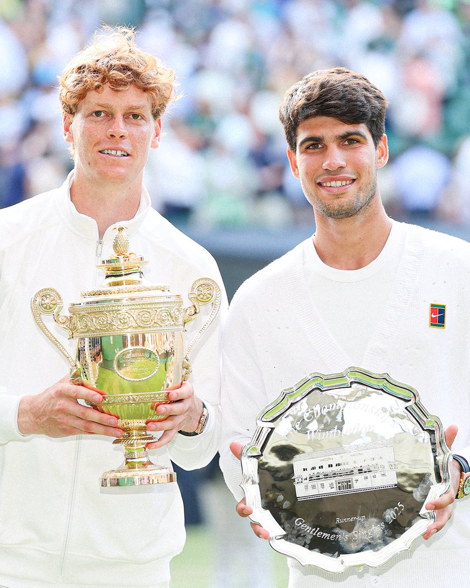 The last seven Grand Slams have been won by either Carlos Alcaraz or Jannik Sinner: 

🏆 Wimbledon 2025 – Jannik Sinner
🏆 Roland Garros 2025 – Carlos Alcaraz
🏆 Australian Open 2025 – Jannik Sinner
🏆 US Open 2024 – Jannik Sinner
🏆 Wimbledon 2024 – Carlos Alcaraz
🏆 Roland