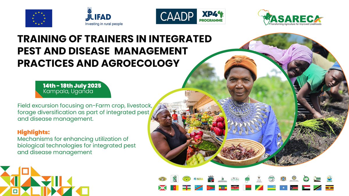 Tomorrow marks the start of a Training of Trainers (ToT) on Integrated Pest and Disease Management (IPM) Practices and Agroecology, happening from 14th – 18th July 2025 in Kampala, Uganda.

This #ToT is part of the CAADP-XP4 Programme, funded by the European Union