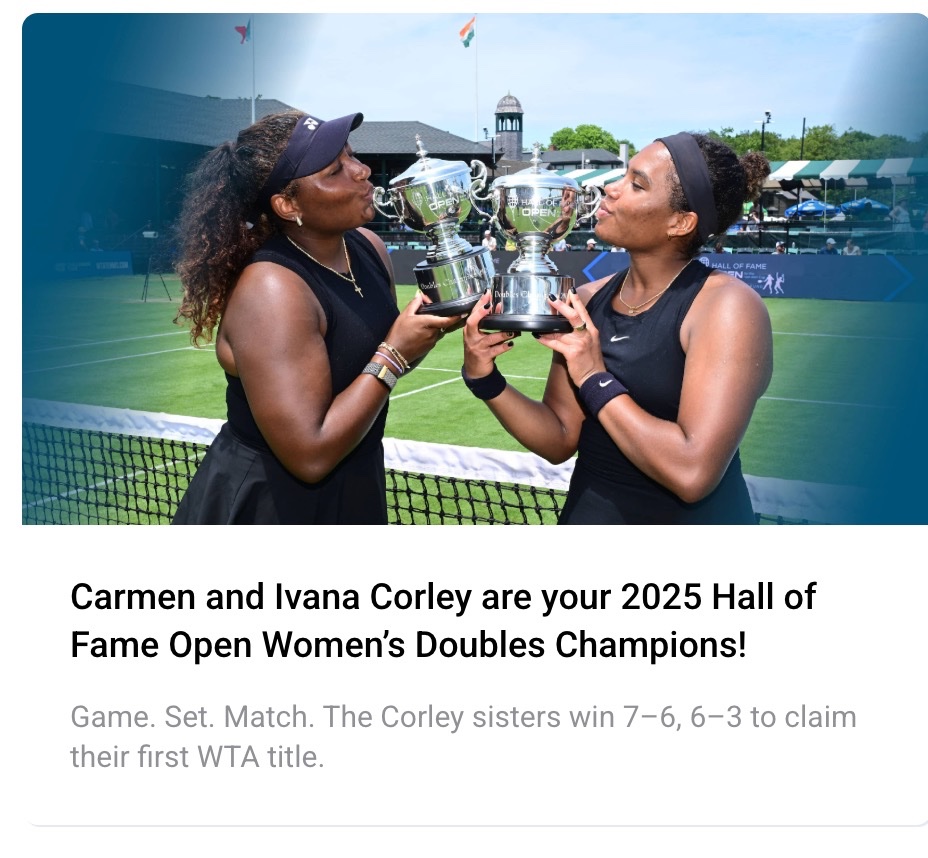 Here is your big local news of the day, coming out of Rhode Island:

A memorable day for the Corley sisters, who played high school tennis at Eldorado and then teamed up later at the University of Oklahoma.