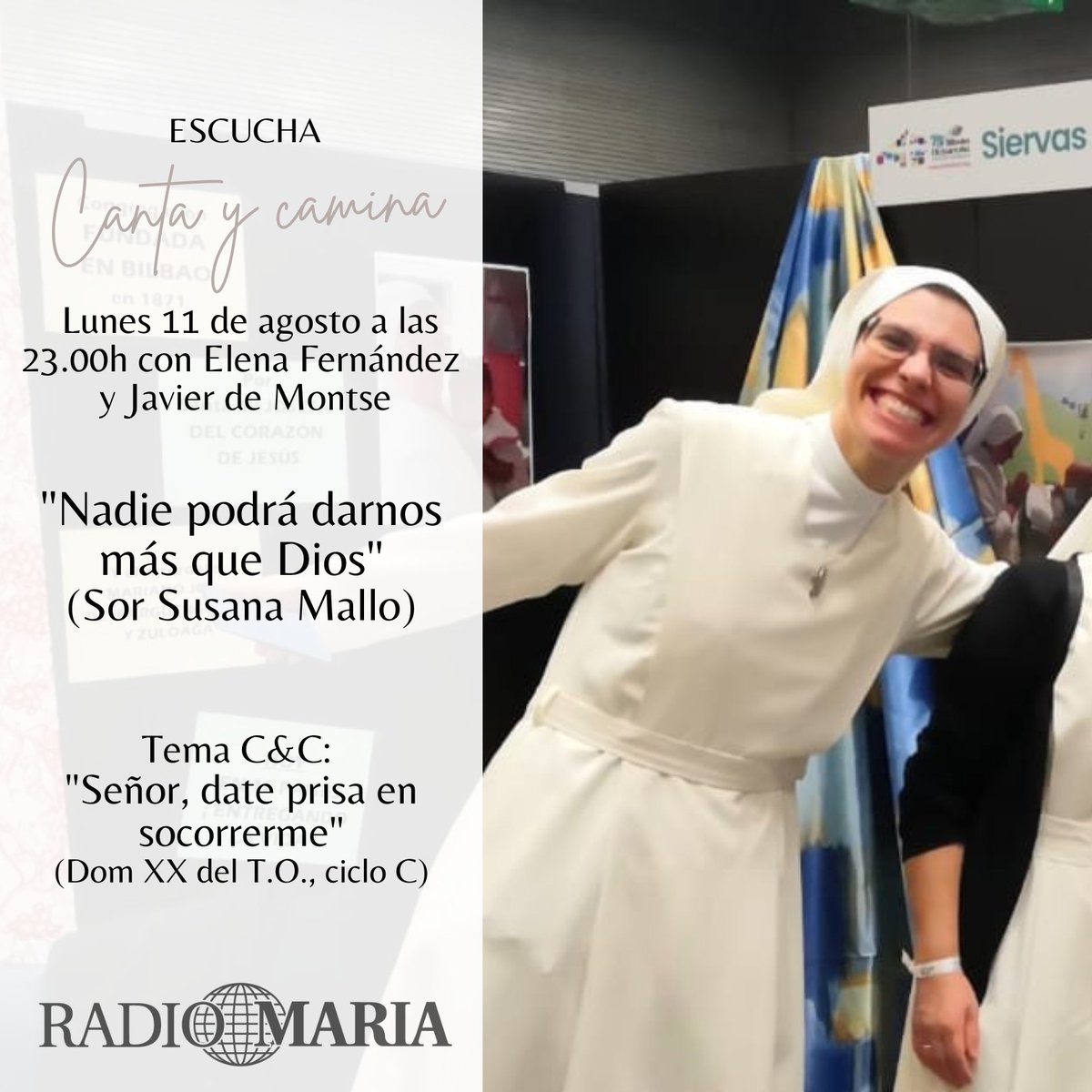 cantaycaminarm's tweet photo. ¡Hola, hola! Hoy, día de santa Clara, tenemos un precioso programa con el testimonio de un alma consagrada de las @SiervasC. Esta noche en @RadioMariaSpain con @poverellacm. Un abrazote y que Dob+ #RadioMaría #salmo #salmodia #Dios #testimonio #vidaconsagrada #música #music https://t.co/EGmBepA9nj
