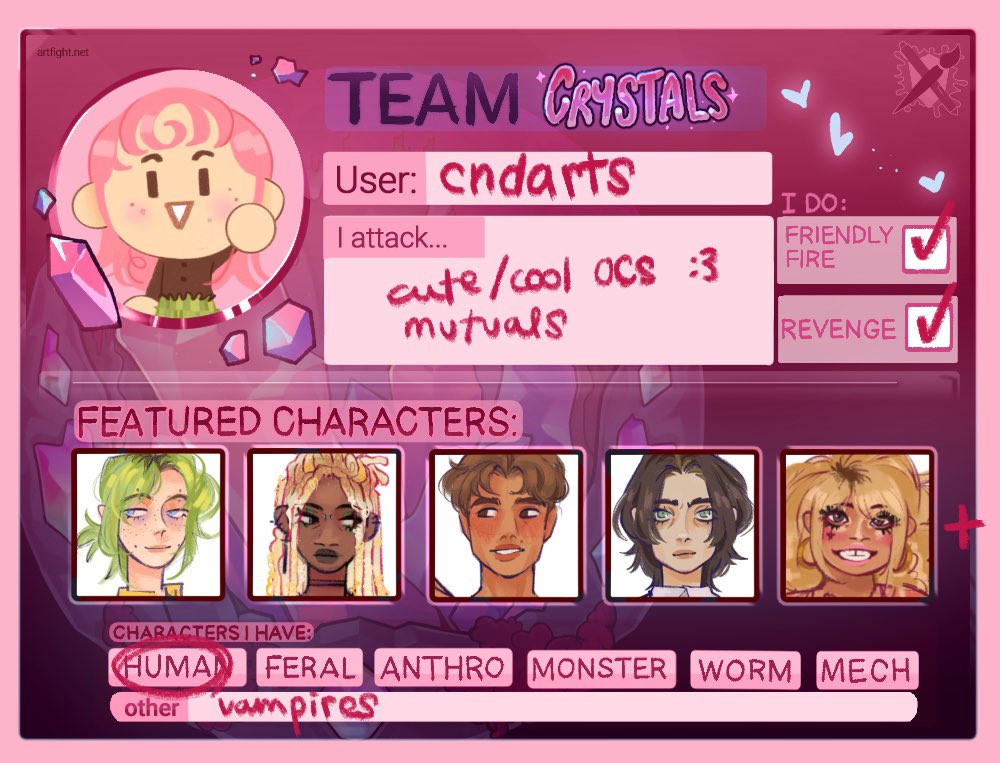 cndatrs's tweet image. a bit late but I joined #artfight for the first time!!! (still have some ocs to add)
artfight.net/~cndarts