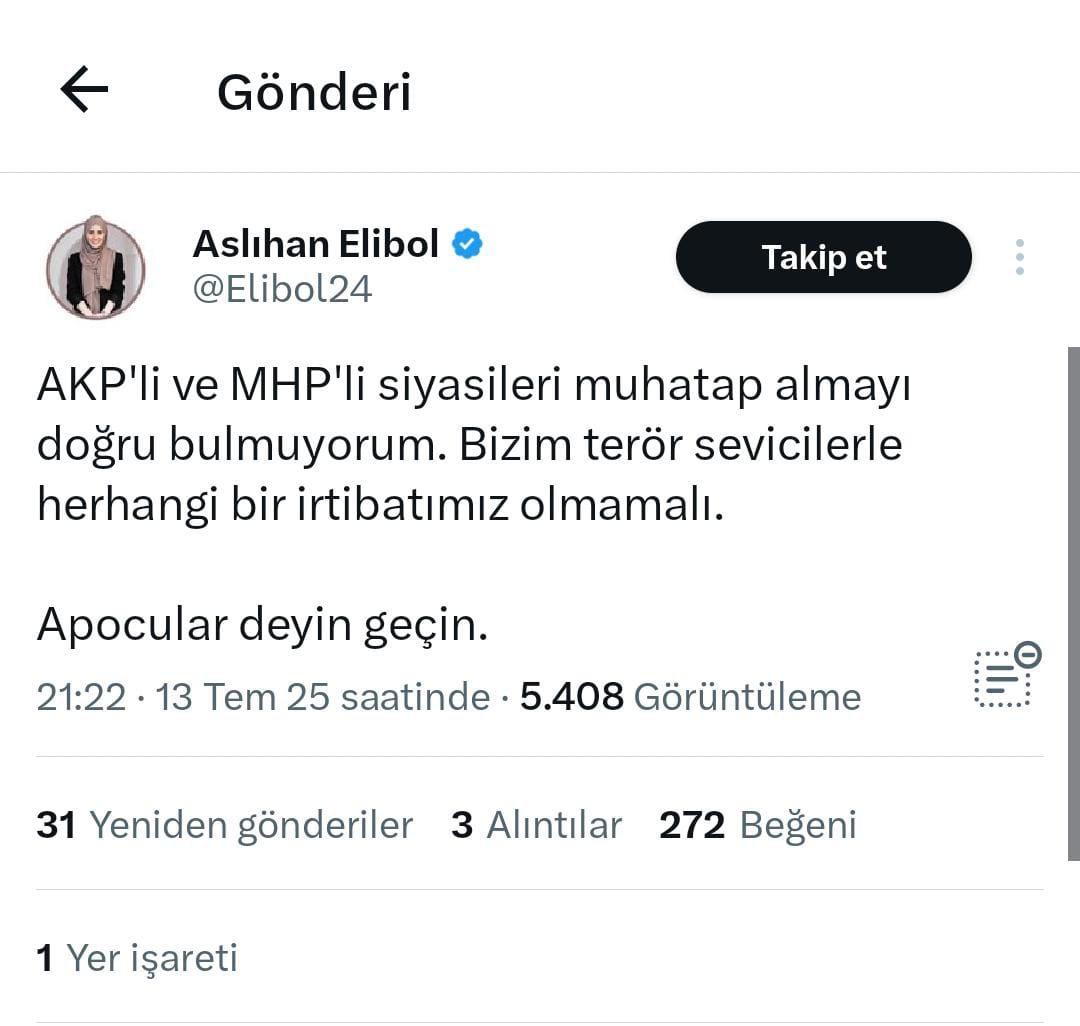 İYİ Parti E. GİK Üyesi Aslıhan Elibol'un paylaşımı.