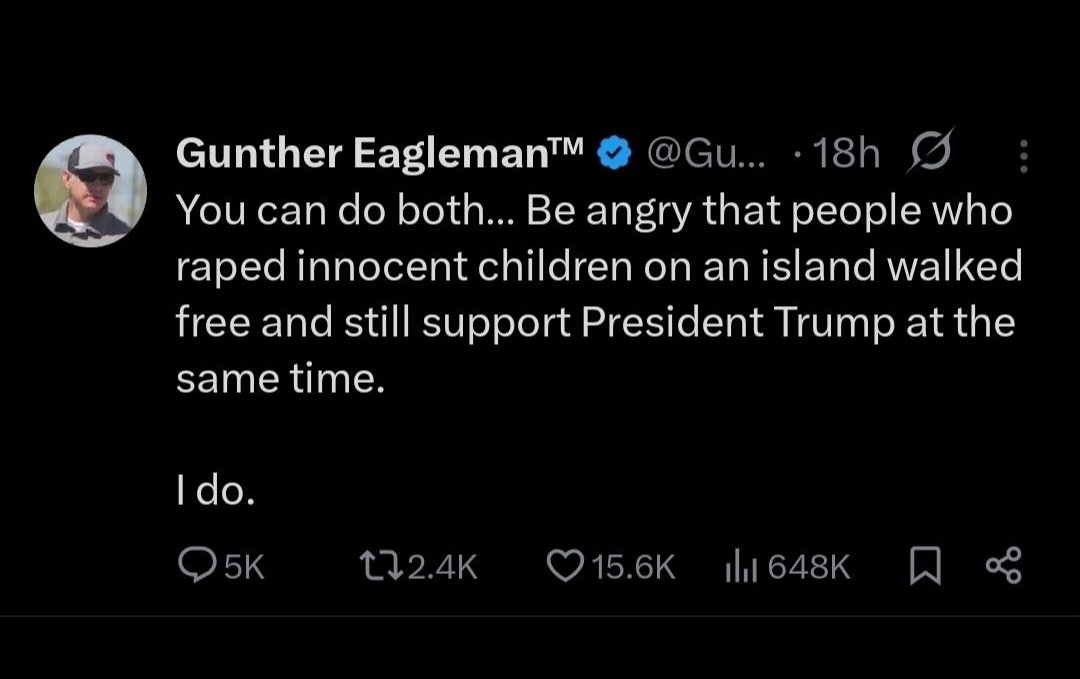 FordJohnathan5's tweet image. 🚨#BREAKINGNEWS Trump supporting propagandist says you can be angry at Trump for raping innocent children and still support Trump at the same time. @GuntherEagleman should never be alone with children.  🚨