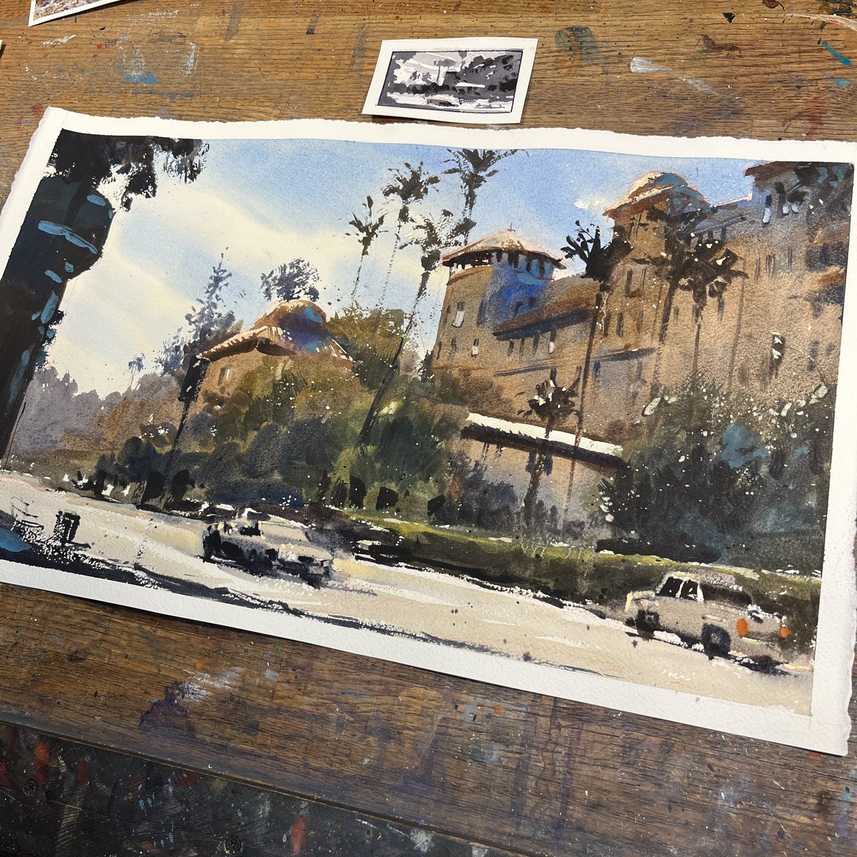 Jared_Cullum's tweet image. 22x16 watercolor of a neat building I saw walking around Pasadena, CA