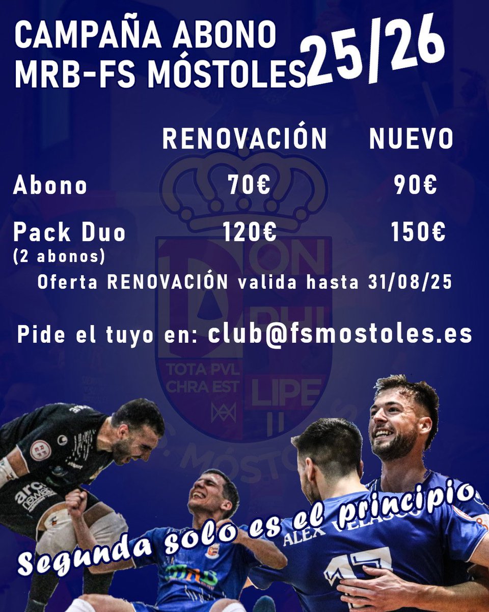 💙ABONO 25/26💙
Arranca la campaña de abono, para nuestro regreso a 2ª división.
Que nadie te lo cuente! Ven a vivirlo!!!
ℹ️📩club@fsmostoles.es
#canteraazul