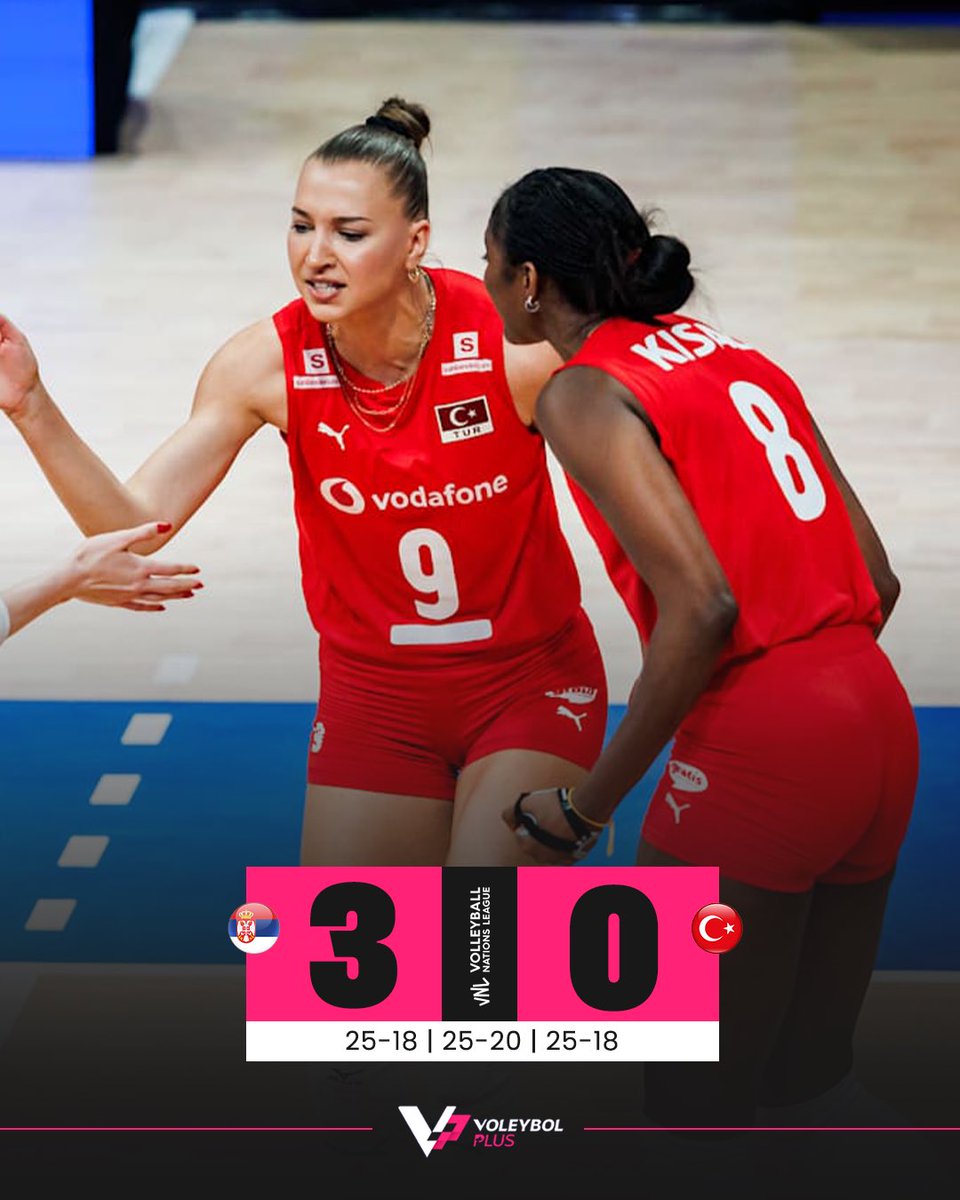 📍Filenin Sultanları Voleybol Milletler Ligi’nde grup etabını 8 galibiyetle tamamlıyor. 

Türkiye 🇹🇷 0 - 3 Sırbistan 🇷🇸 
18-25 / 20-25 / 18-25