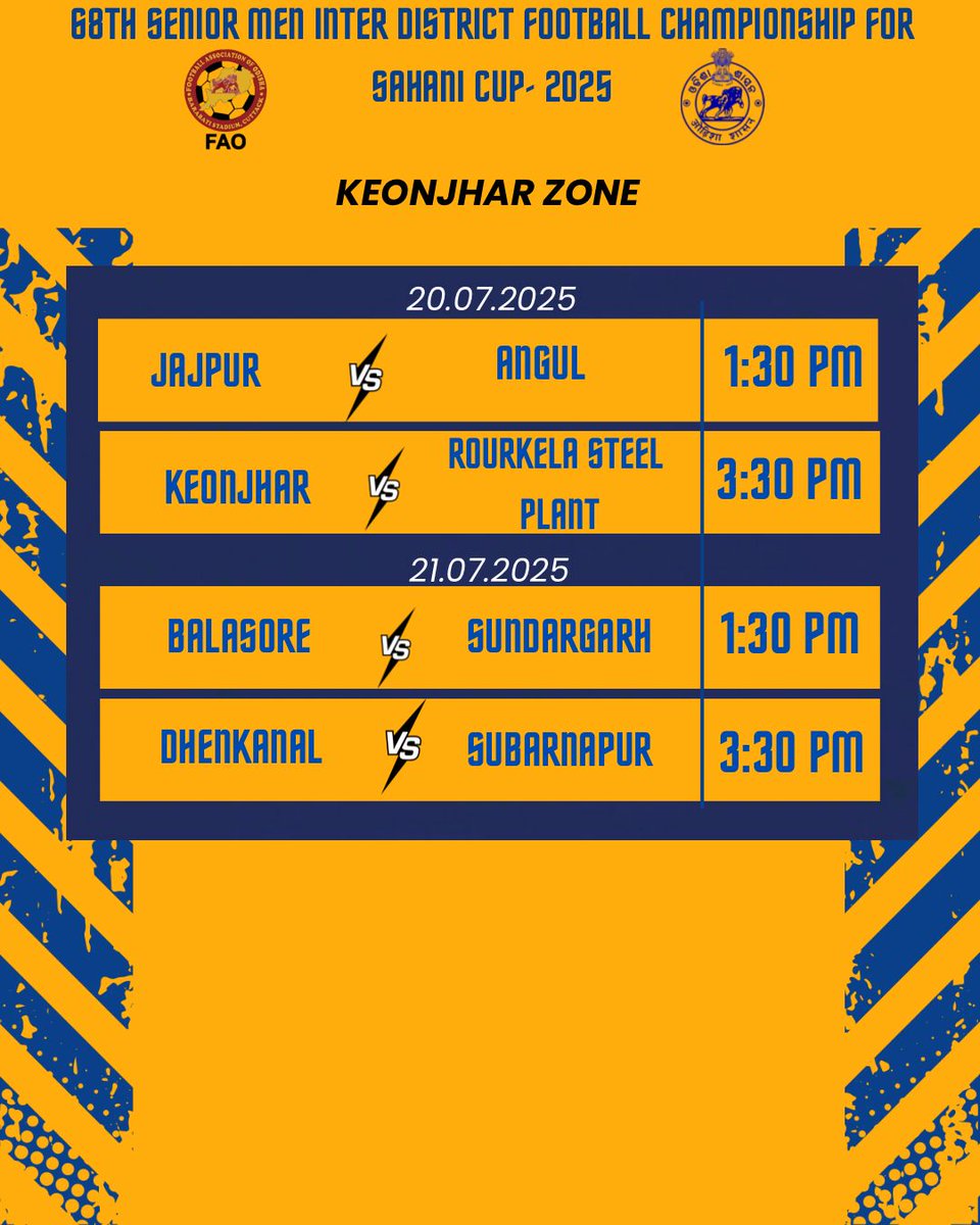 🏆 64th Sahani Cup 2025 kicks off on 16 July 2025 with 33 districts!

Prep meeting held with DAA Secretaries &amp; FAO dignitaries.

 ₹1L for Champions | ₹50K for Runners-up
📌 SF: Berhampur &amp; Kendrapara
📌 Final: Boudh &amp; Keonjhar

📸 Referee Refresher Course concluded today.