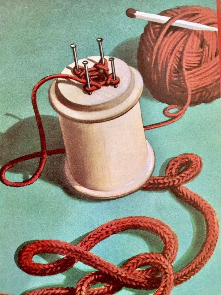 Beautiful everyday Ladybird things. 
French knitting
Artist: Robert Ayton
(Toys and Games to Make, 1965)