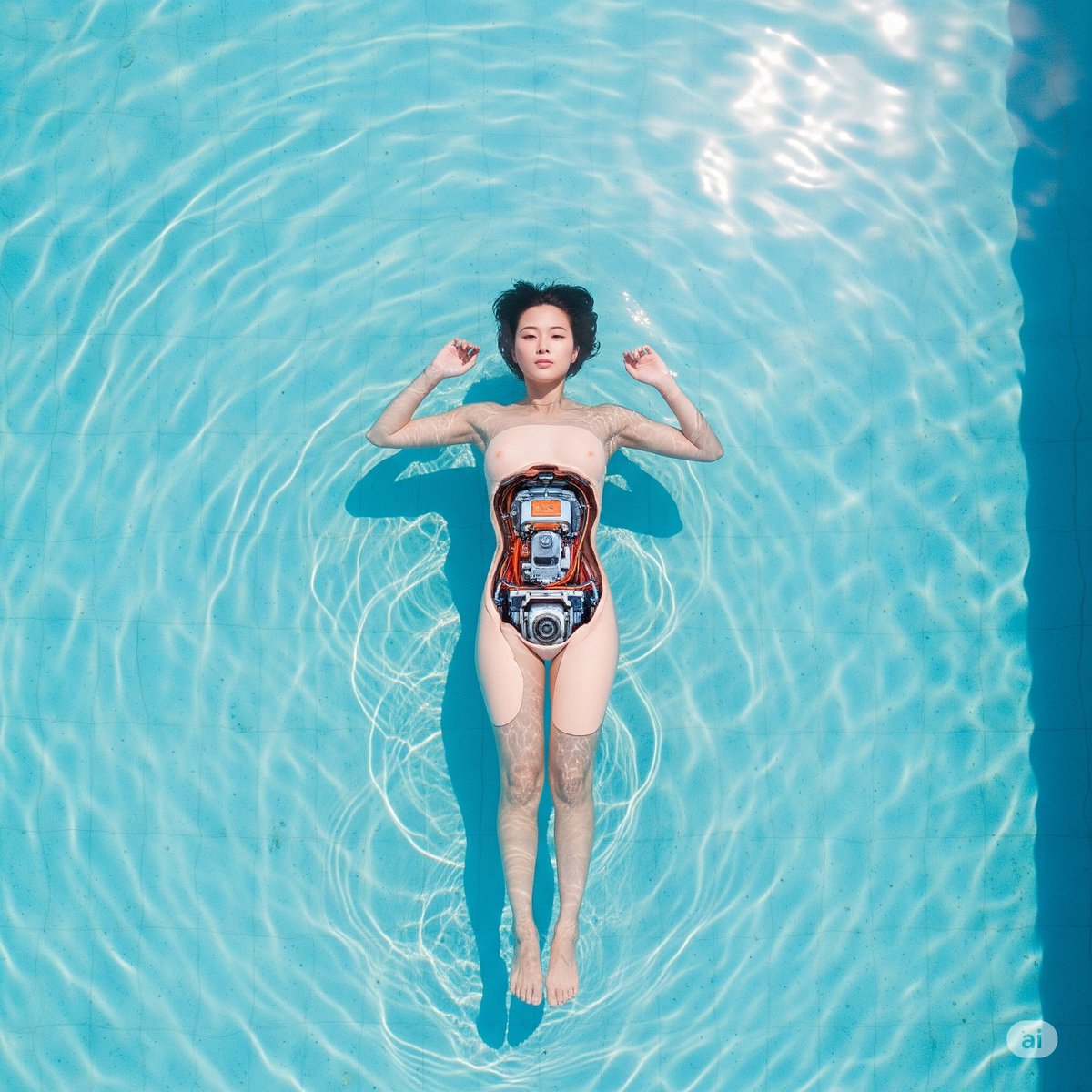 Water Resistance and Floating Test with Open Abdominal Panel.

As an android, of course she's heavier than average human females. This test is to assure she can float in the water while her electricals are not damaged.

#Gemini #cyborg #fembot #メカバレ #ロボット