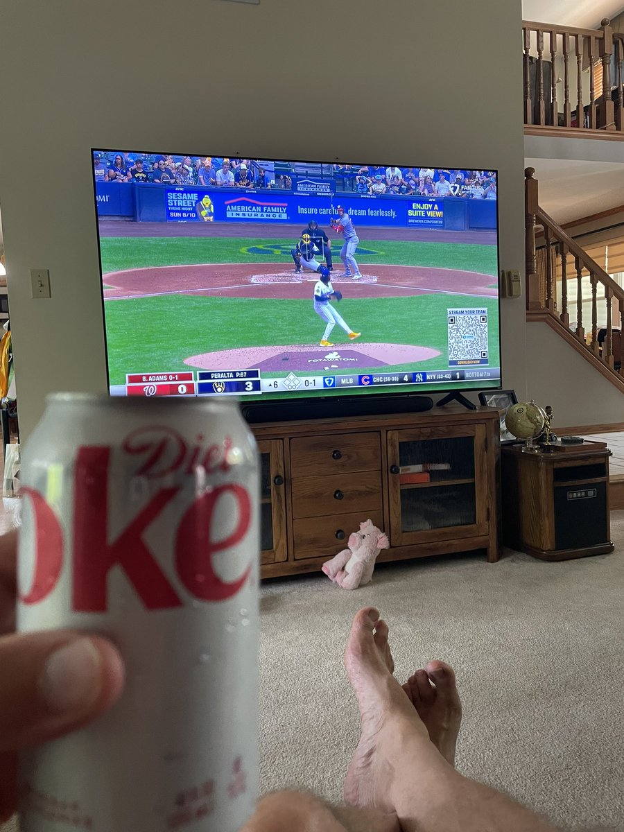 Why yes I’m relaxing watching the Brewers drinking a cold Diet Coke 

How about you?