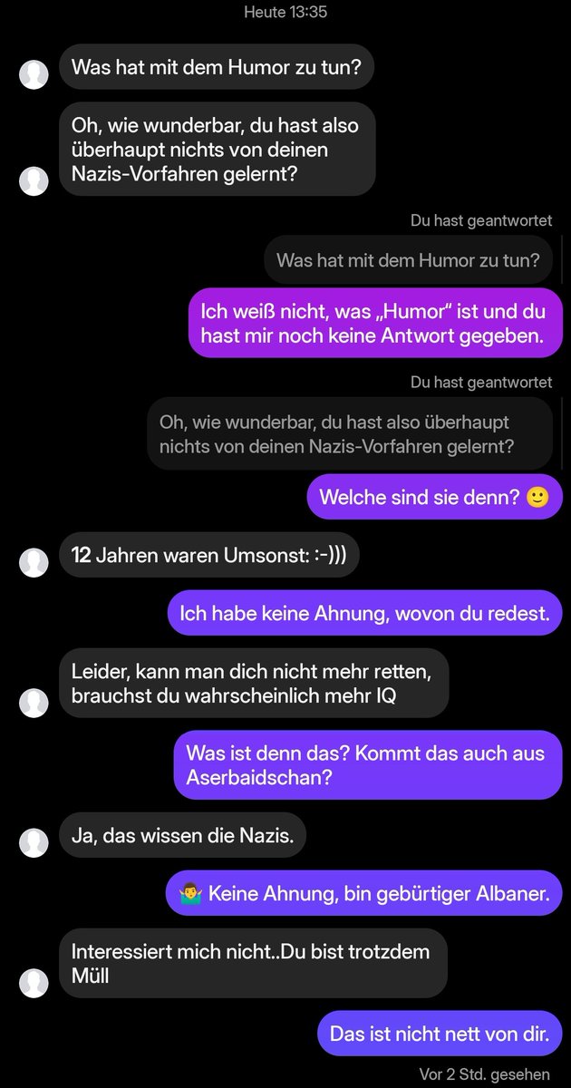 Ein gesichtsloser aber humorvoller Aserbaidschaner wollte mir vor kurzem auf Instagram folgen. 😂
#PleaseJustBeNormal