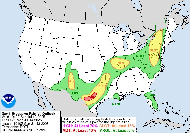 A MODERATE risk is in effect in our Day 1 Excessive Rainfall Outlook. More details: go.usa.gov/cu3Dw