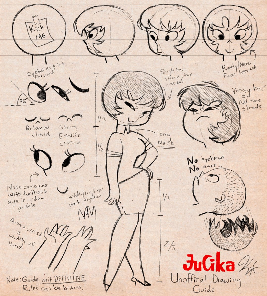 So I needed to set some rules for myself because I was animating  Jucika's character model too loosely. So I made this drawing guide for myself, and for you all in case you want it ;)
