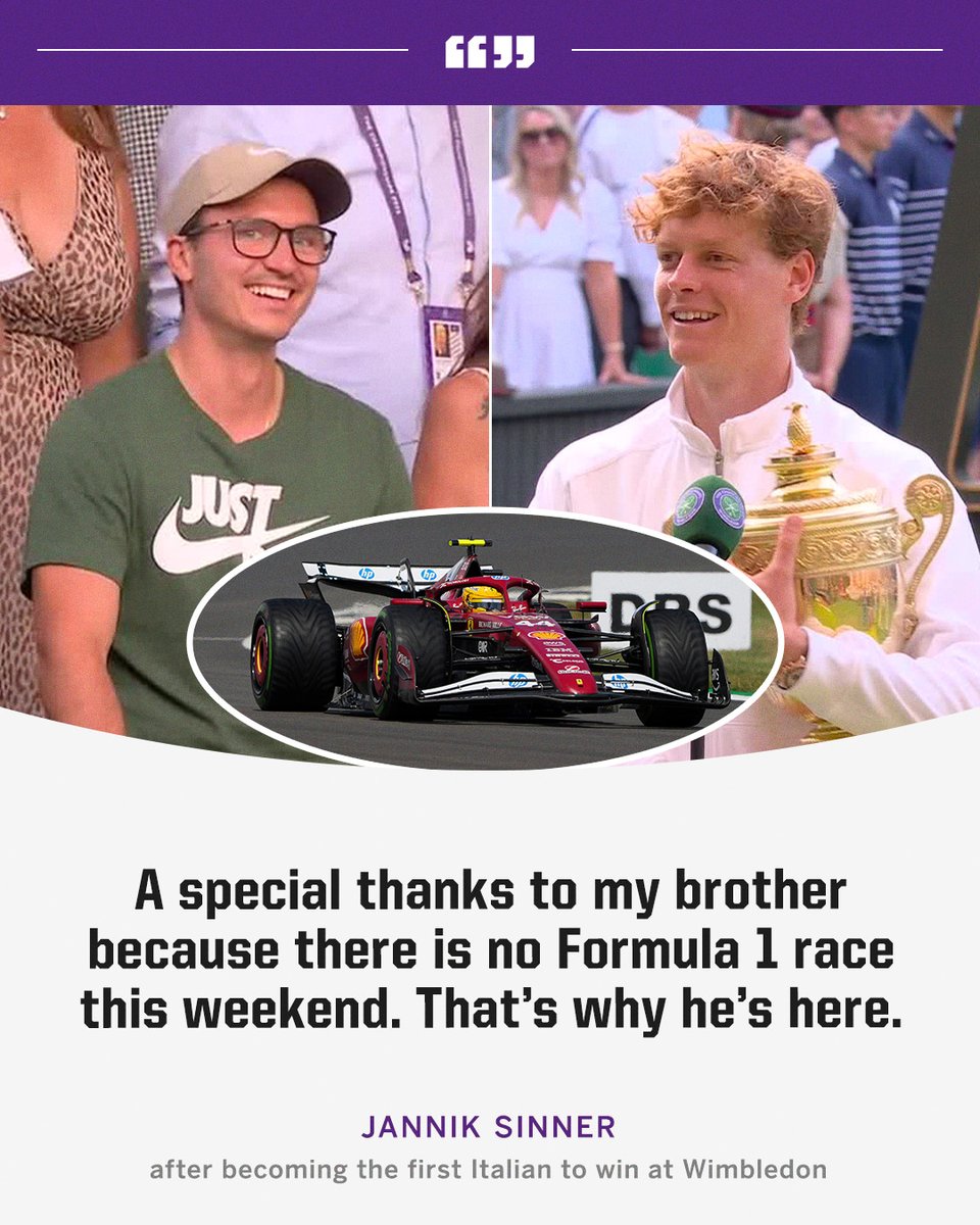 ESPNF1's tweet image. Priorities 😅
Jannik Sinner picked a good week to win at Wimbledon so he could celebrate with family 🙌