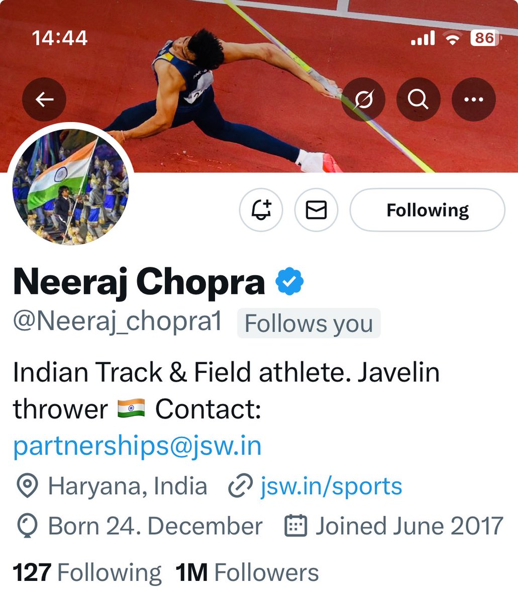 MichaelMMG71's tweet image. He follows 127… ❤️ javelin king. Go get them in Tokyo champion @Neeraj_chopra1