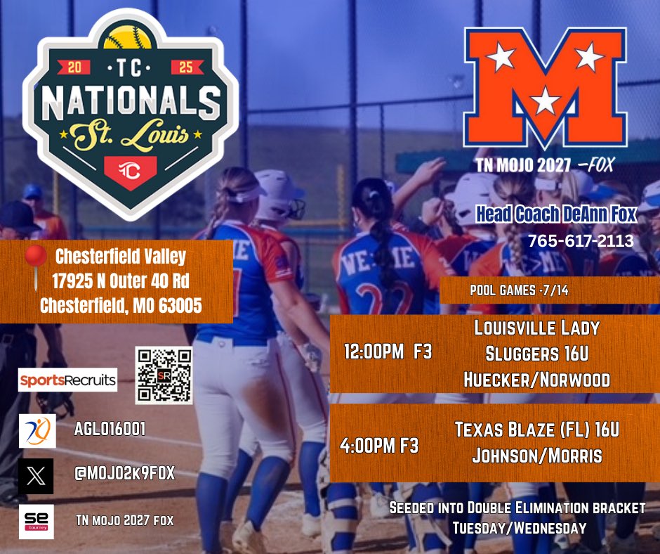 TN Mojo 2027 Fox (@mojo2k9fox) on Twitter photo Up next we are heading to St. Louis for the <a href="/triplecrownspts/">Triple Crown Sports</a> Nationals. Big time competition has been invited and pool play starts Monday 14th. Let’s go!! #YouOweYou <a href="/TnMojoFastpitch/">Tennessee Mojo fastpitch</a> Up next we are heading to St. Louis for the <a href="/triplecrownspts/">Triple Crown Sports</a> Nationals. Big time competition has been invited and pool play starts Monday 14th. Let’s go!! #YouOweYou <a href="/TnMojoFastpitch/">Tennessee Mojo fastpitch</a>