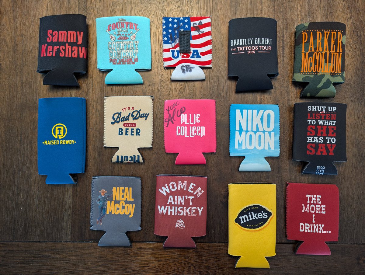 linedancerly's tweet image. Country Concert 2025, summed up in koozies.