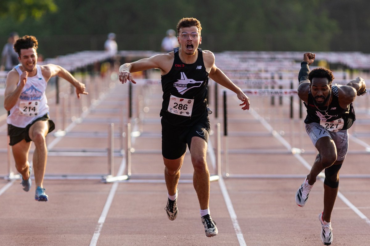 keitonewman's tweet photo. Adam Andres reacts in shock as he wins the 110 meter hurdles at the Canadian Track and Field League Finals in Ottawa. https://t.co/V9d4Xm9tfr