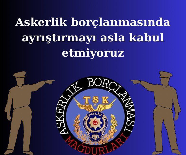 🔘POLİSİN ASKERLİK BORÇLANMASI MAĞDURİYETİ ÇÖZÜLMELİDİR Eyt yasasında
İşçi 5975 gün pirimle emekli oldu polis 12000 gün pirimle emekli olamıyor
🔘2. Şark kalkmalı
🔘Yıpranma payına Adalet
🔘Taban maaşın yükseltilmesi Elzemdir.
<a href="/RTErdogan/">Recep Tayyip Erdoğan</a>
<a href="/csgbakanligi/">T.C. Çalışma ve Sosyal Güvenlik Bakanlığı</a>
<a href="/TC_icisleri/">T.C. İçişleri Bakanlığı</a>
#merkezÖlüyoruz
