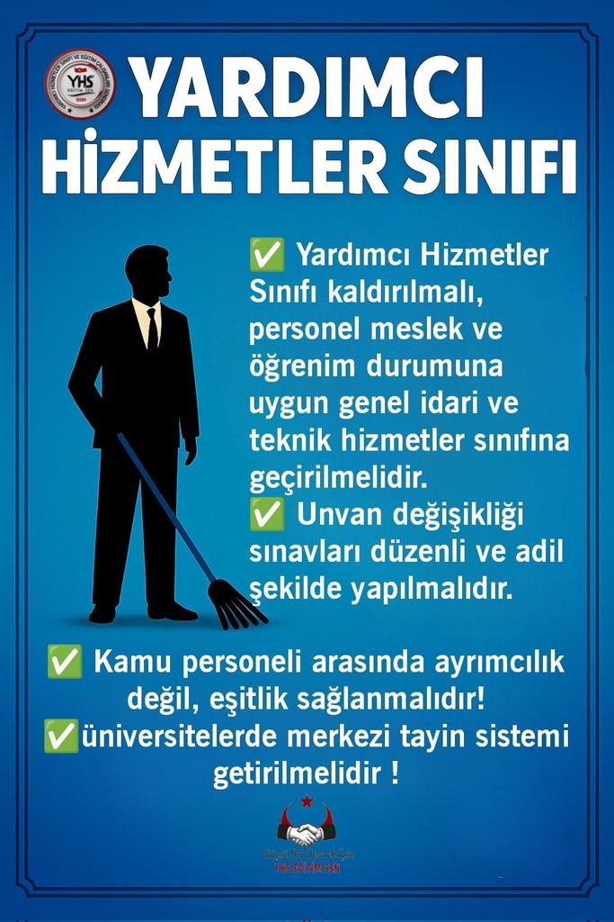 Murat BARIN (@muratbarin6935) on Twitter photo <a href="/Olcay_Celik/">Olcay Çelik</a> #YhsSözüTutulsun Bizler 657 Sayılı Devlet Memurları Kanunu'na tabi 156 bin #YardımcıHizmetlerSınıfı memurlarıyız.
Eğitimlerimizi tamamlamış çalışanlar olarak talebimiz;
Sınava tabii tutulmadan bir defaya mahsus olmak üzere GİH ya da THS kadrolarına geçiş yapmak istiyoruz. <a href="/Olcay_Celik/">Olcay Çelik</a> #YhsSözüTutulsun Bizler 657 Sayılı Devlet Memurları Kanunu'na tabi 156 bin #YardımcıHizmetlerSınıfı memurlarıyız.
Eğitimlerimizi tamamlamış çalışanlar olarak talebimiz;
Sınava tabii tutulmadan bir defaya mahsus olmak üzere GİH ya da THS kadrolarına geçiş yapmak istiyoruz.