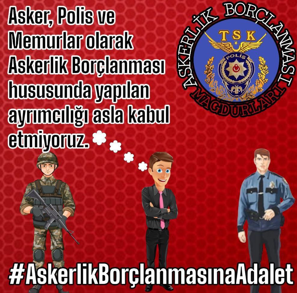 <a href="/YalcinDoganVHP/">Yalçın Doğan</a> 🔘POLİSİN ASKERLİK BORÇLANMASI MAĞDURİYETİ ÇÖZÜLMELİDİR Eyt yasasında
İşçi 5975 gün pirimle emekli oldu polis 12000 gün pirimle emekli olamıyor
🔘2. Şark kalkmalı
🔘Yıpranma payına Adalet
🔘Taban maaşın yükseltilmesi Elzemdir.
<a href="/RTErdogan/">Recep Tayyip Erdoğan</a>
<a href="/csgbakanligi/">T.C. Çalışma ve Sosyal Güvenlik Bakanlığı</a>
<a href="/TC_icisleri/">T.C. İçişleri Bakanlığı</a>
#merkezÖlüyoruz