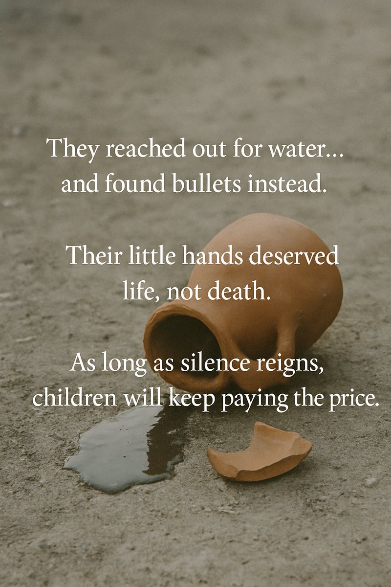 1adimotesi's tweet image. Israel dropped a bomb on a water collection point in Gaza today. Over 10 Palestinian civilians were killed. 6 of them were children waiting in line to fill bottles
Children reached for water, but found bullets instead. Silence kills too.#Gaza #StopTheKilling…