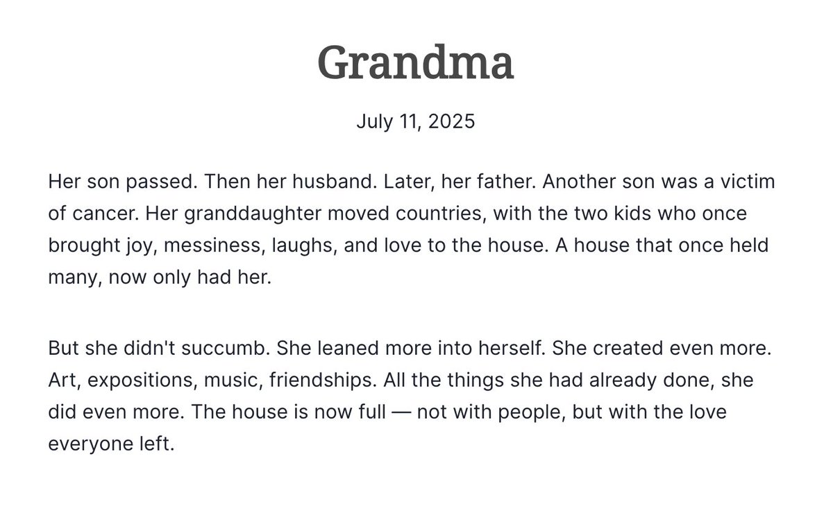santiviquez's tweet image. To my grandmother. The most interesting person I know.
santiviquez.com/blog/grandma