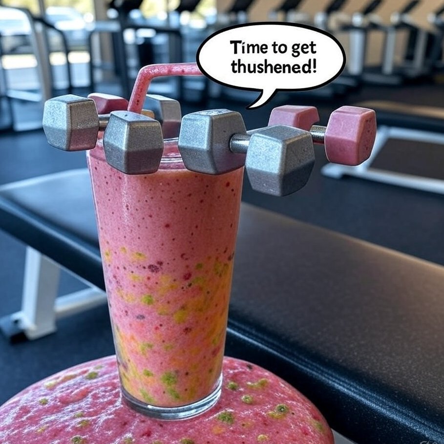 Why did the smoothie go to the gym?  Because it wanted to get a little "churned"! 😎  This joke blends the idea of a smoothie (a blended drink) with a cool, gym-going vibe, giving you a refreshing laugh! Want another?
#BlendedHumor