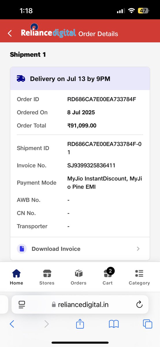 saurabhshrma's tweet image. I ordered product over reliance digital on 8th july , they promised to deliver it on 11th july after that they extended date for 13th july , now it’s 14th july and i didn’t receive product, if you can’t deliver on time why are you taking orders.
@RelianceDigital @_MukeshAmbani