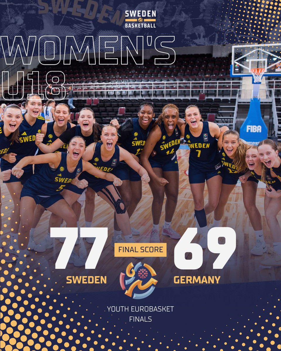 EUROPEAN CHAMPIONS!!! 🏆🇸🇪🏆🇸🇪

The Women’s U18 brings home the 🥇 after another thrilling win, coming back from -13 to defeat Germany 🇩🇪 and become #U18EuroBasket Division B champs! Congrats to this amazing team! 👏

Shiloh Kalenga was unstoppable with 29 PTS &amp; 7 REB and claim