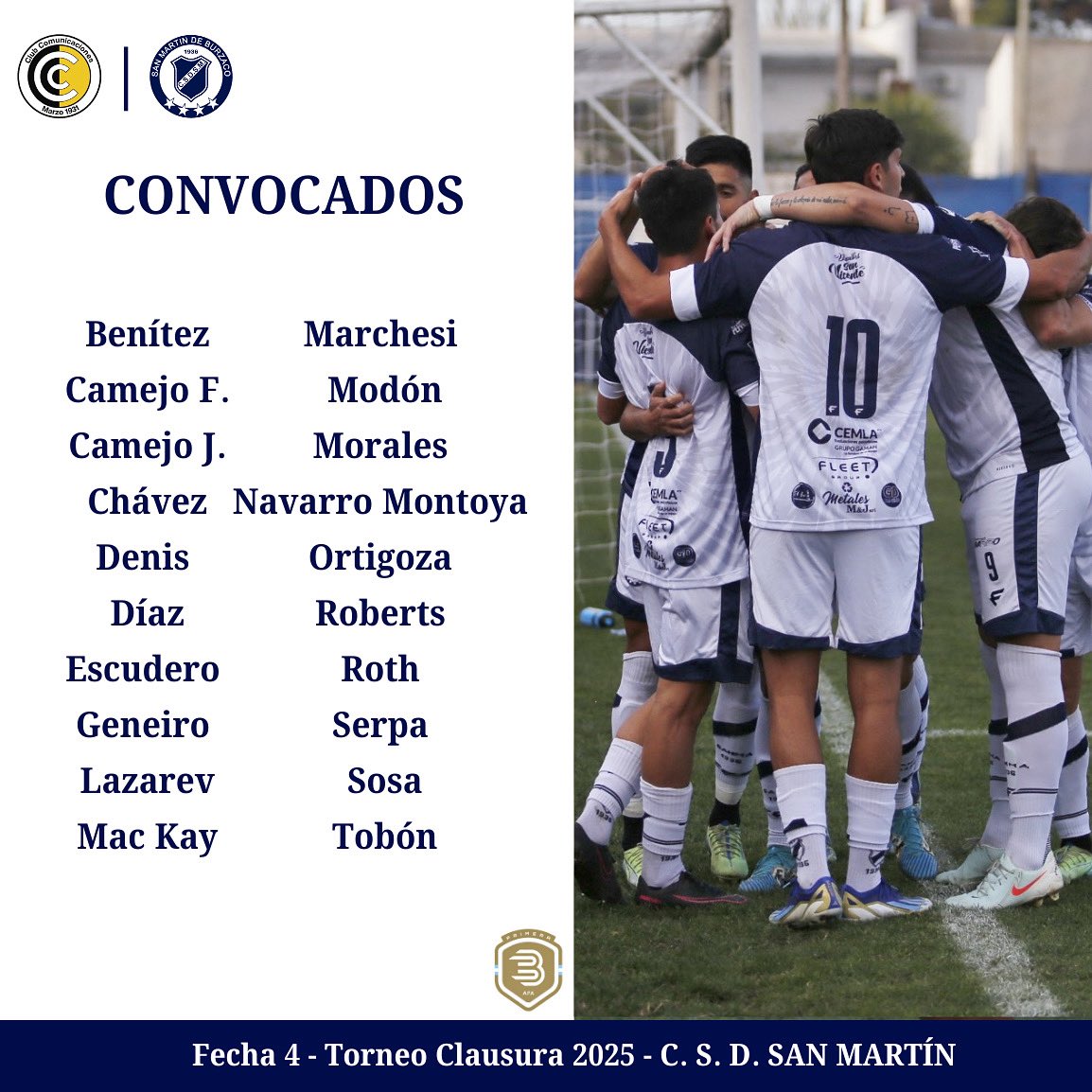SanMartinBurz's tweet photo. #CONVOCADOS

📋⚽️ Estos son los elegidos por el "Ruso" Scurnik para enfrentar a #Comunicaciones por la Fecha 4 del Torneo Clausura de Primera B.

#VamosSanma #ElMasGrandeDelDistrito https://t.co/Fuh0yV3sPx